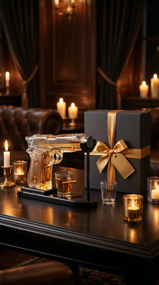 Decantador de Pistola Cristal Premium Set 2 Vasos