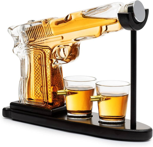 Decantador de Pistola Cristal Premium Set 2 Vasos