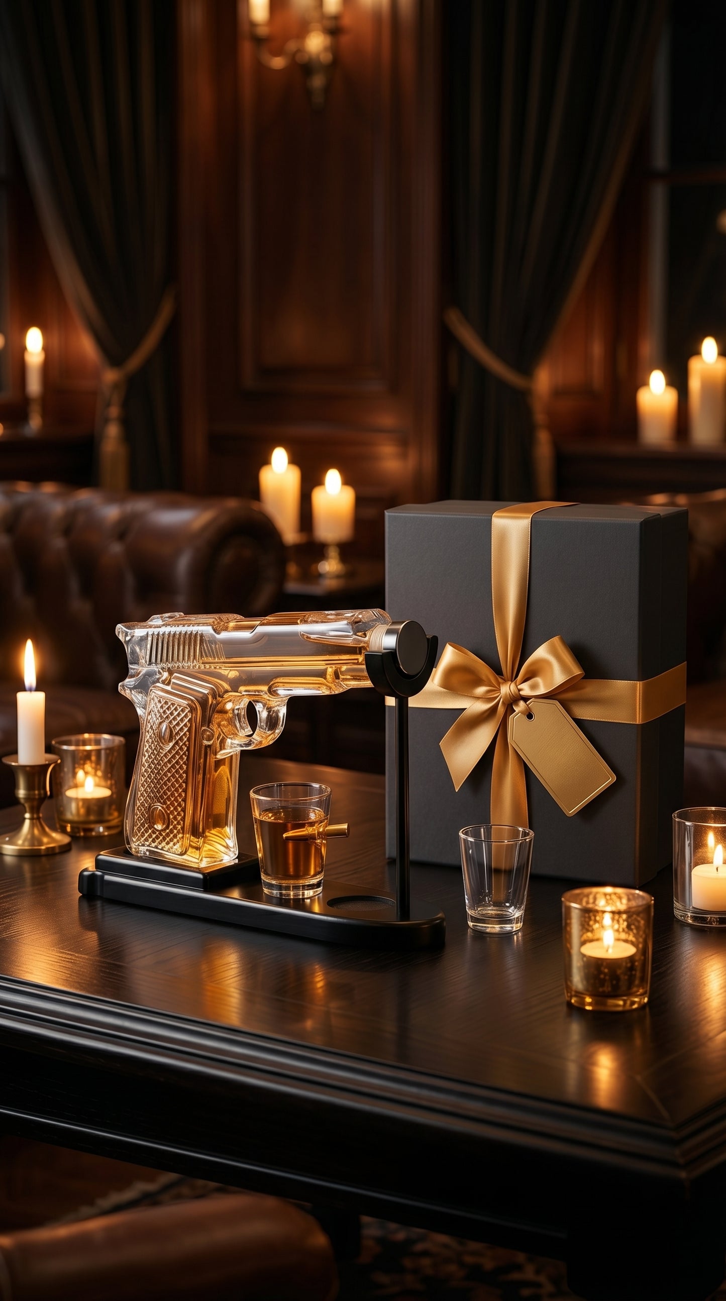 Decantador de Pistola Cristal Premium Set 2 Vasos